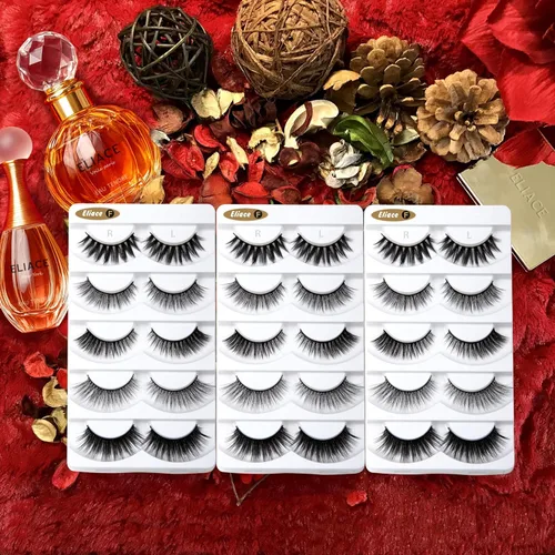 Miniatura 2 de Eliace Pestañas de visón 3D de aspecto natural, 5 estilos mixtos, 15 pares de pestañas postizas, paquete a granel, hechas a granel, hechas a mano