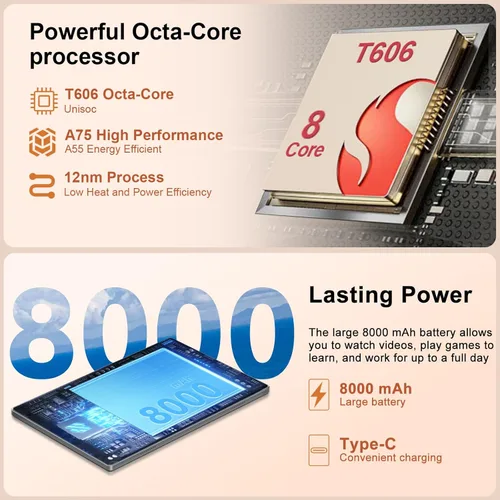 Miniatura 2 de Tablet de 10 pulgadas, 22 GB de RAM+128 GB ROM+1 TB Expand, Android 14 Tablet con teclado y mouse, batería de 8000 mAh, pantalla IPS de 1280 x 800