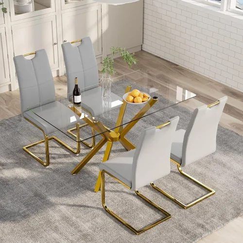 Miniatura 29 de Mesa de comedor de 5 piezas de 47 pulgadas con 4 sillas de piel sintética, juego de mesa de comedor moderno para 4, mesa de cocina rectangular