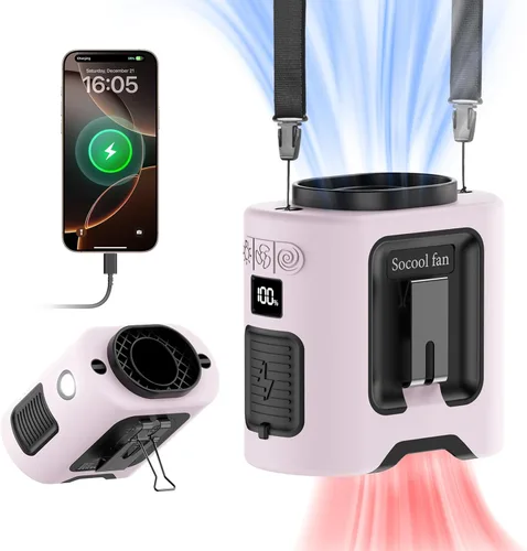 Miniatura 10 de Socool Ventilador de cintura portátil de 10000mAh con clip en cinturón portátil, ventilador personal recargable operado con batería con 5
