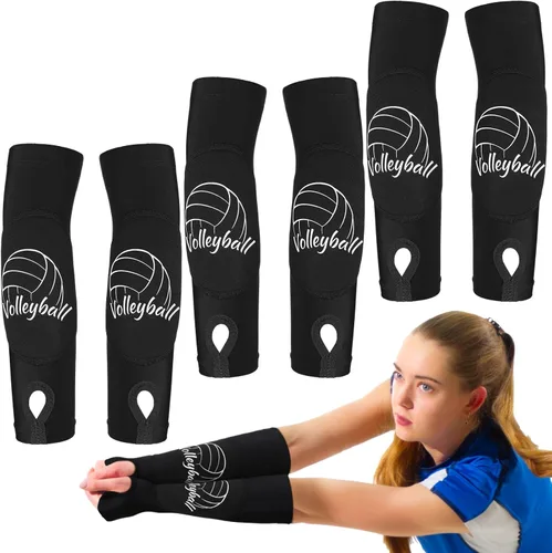 Yinder 3 pares de mangas deportivas de voleibol para jóvenes voleibol muñequera protección almohadillas y agujero para el pulgar Negro