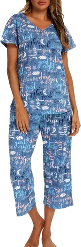 Miniatura 3 de ENJOYNIGHT - Conjunto de pijama para mujer, ropa de dormir de algodón con camiseta y pantalones capri, lindos pijamas