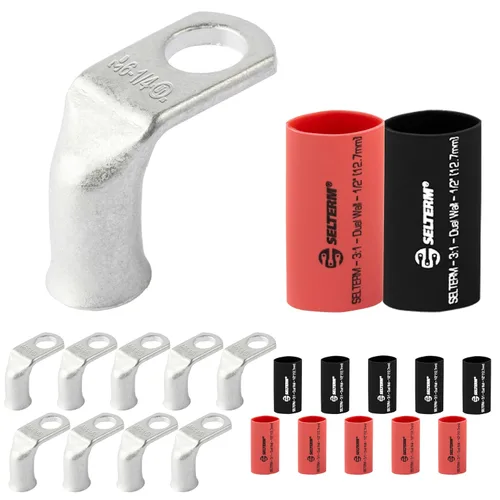 Miniatura 75 de SELTERM 5 piezas terminales de cable de cobre estañado 1/0 AWG perno de 1/2", extremos de cable de batería, terminales de anillo, conectores