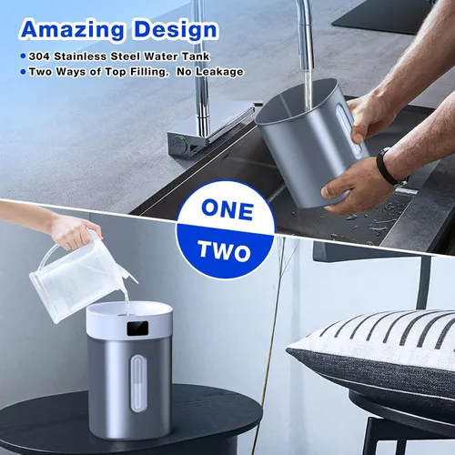 Miniatura 2 de Humidificador ultrasónico de niebla fría de 4 litros con tanque de acero inoxidable 304, control automático de humedad, luz nocturna y temporizador