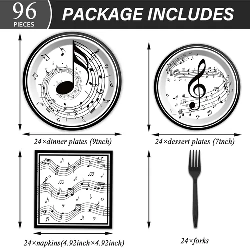 Miniatura 2 de ZOIIWA Platos con Notas Musicales y Servilletas con Temas Musicales, Vajilla de Mesa para Fiestas con Notas Musicales, Vajilla Desechable de Papel