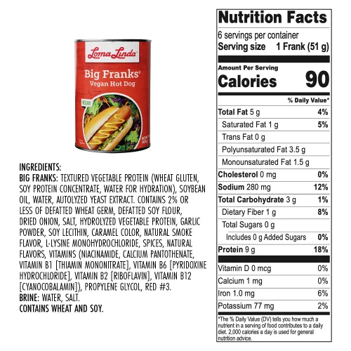 Miniatura 2 de Alternativa vegana de carne a base de plantas para perros calientes – Loma Linda Big Franks, latas de 15 onzas (paquete de 12) – Franks sin carne