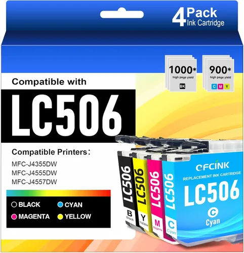 LC506 - Paquete de 4 cartuchos de tinta de repuesto para impresoras Brohter LC 506 506 de alto rendimiento para impresoras Brohter INKvestment 4355,