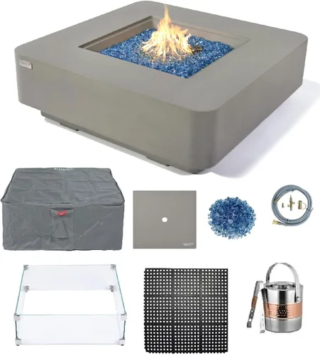 Miniatura 68 de Elementi+ Mesa de Fuego de Gas Colorado de Hormigón Fundido de 56" Rectangular, Hoguera al Aire Libre con Ignición Electrónica Incluye Cubierta