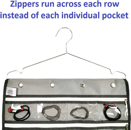 Miniatura 6 de Organizador de joyas colgante de doble cara con colgador para armario, collar, aretes, pulsera, anillo, soporte de viaje