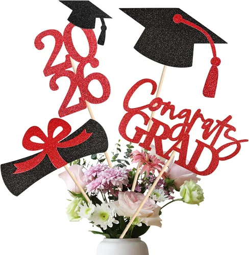 Miniatura 9 de Juego de 20 decoraciones de fiesta de graduación 2026, centro de mesa de graduación de doble cara con purpurina para mesas, mesas, accesorios