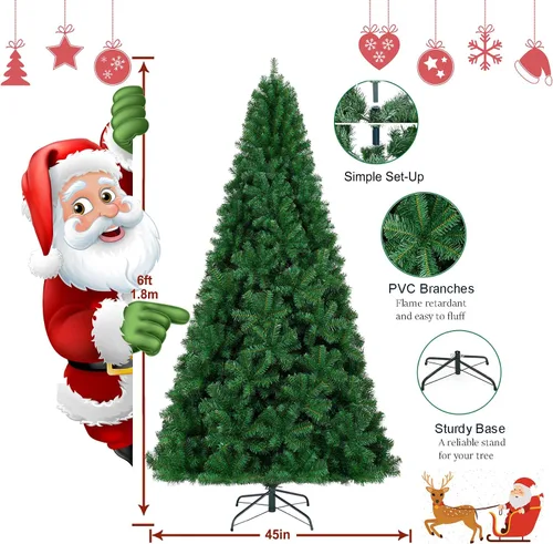 Miniatura 3 de KTKDE - Árbol de Navidad artificial premium de 1.8 m con 1005 puntas de ramas, 1 pieza, estrella en la parte superior del árbol, 200 luces LED Verde