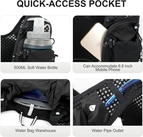 Miniatura 7 de IX INOXTO Running Vest Hydration Backpack, Lightweight Running Backpack Hydration Pack with 1.6L Water Bladder Daypack for Trail Running Hiking