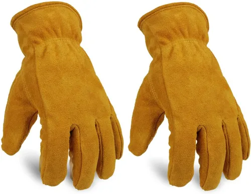 OZERO 2 pares de guantes de trabajo de cuero de invierno para clima frío al aire libre: guantes cálidos con aislamiento térmico para hombres y