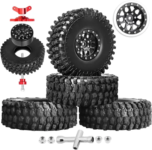 HobbyPark Ruedas y neumáticos Beadlock de 1.9 pulgadas de altura de 4.72 pulgadas, 4.724 in, goma suave, buen agarre, herramienta de montaje para