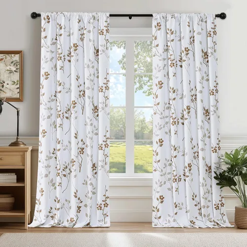 Miniatura 24 de Beauoop Cortinas Florales 100% Opacas de 54 Pulgadas de Largo, 2 Paneles para Dormitorio, Sala de Estar, Azul Gris y Blanco con Patrón de Flores