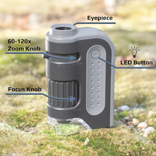 Miniatura 2 de Microscopio de bolsillo Carson MicroBrite Plus 60x 120x con iluminación de energía LED (MM-300).