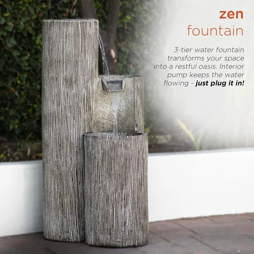 Miniatura 4 de Alpine Corporation GIL1482 - Fuente de agua de piedra envejecida de 3 niveles para exteriores de 41 pulgadas con aspecto de piedra natural, Gris
