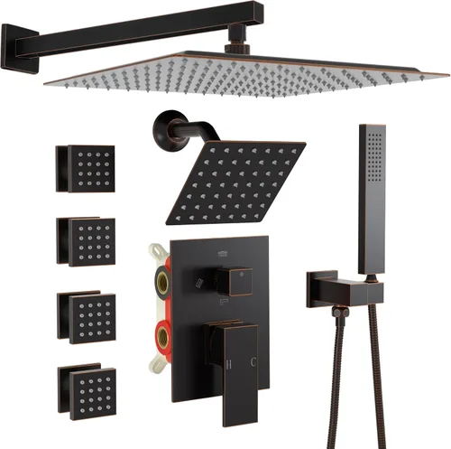 Miniatura 27 de Enga - Sistema de ducha con espray corporal, 12 pulgadas de sistema de cabezal de ducha de lluvia montado en la pared, sistema de chorros de ducha
