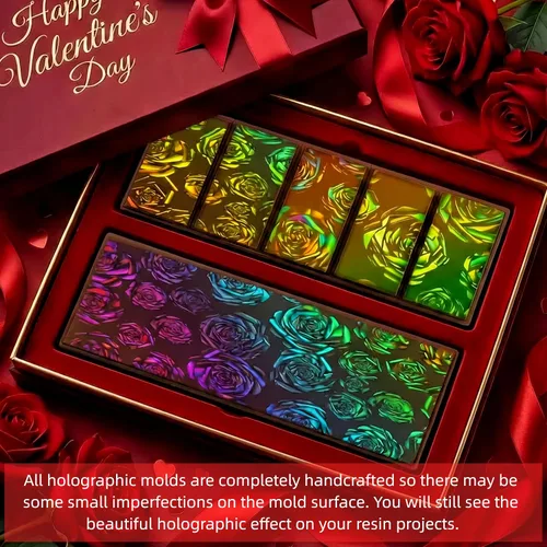 Miniatura 5 de Ziliny Molde holográfico de barra de chocolate rosa de silicona, barra de chocolate con efecto de luz arco iris, moldes profundos y gruesos