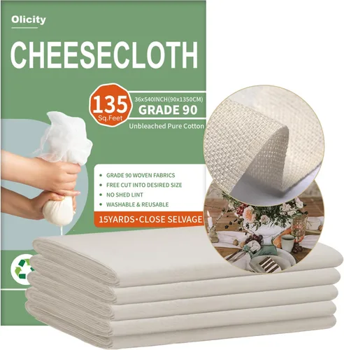 Miniatura 13 de Olicity - Paños de muselina para queso de grado 90, 27 pies cuadrados, paño de queso reutilizable con bordes cerrados de algodón sin blanquear