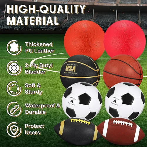 Miniatura 3 de Liliful Juego de 8 pelotas deportivas para el regreso a la escuela, tamaño oficial, fútbol, baloncesto, fútbol, patio, equipo de PE con bolsa
