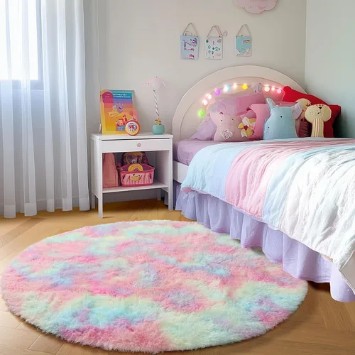 Miniatura 6 de PAGISOFE Alfombras Redondas de 5 Pies, Alfombras Esponjosas para Dormitorio, Alfombra Bonita para Habitación de Niñas, Alfombras Suaves
