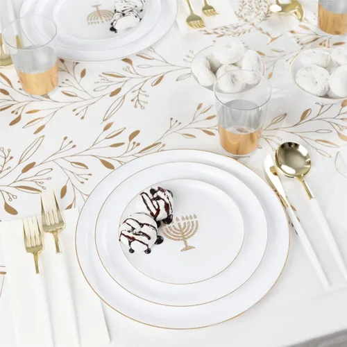 Miniatura 2 de EcoQuality Mantel desechable de Hanukkah – Suministros para fiestas temáticas de Janucá – Mantel rectangular de plástico para festivales, 54 x 108