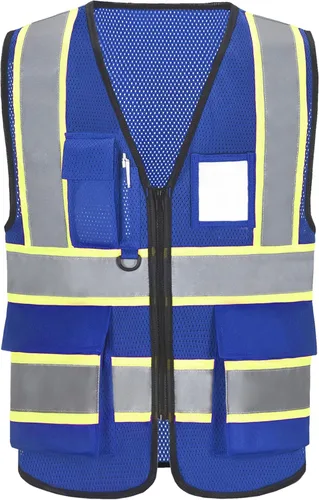 A-SAFETY Chaleco de malla de alta visibilidad, chaleco ligero reflectante de construcción con bolsillos, chaleco de seguridad para hombres y mujeres