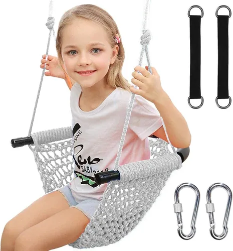 Miniatura 2 de Hi-Na Columpio de árbol para niños, asiento de columpio de cuerda ajustable para niños pequeños con ganchos de resorte y correas, capacidad de 440