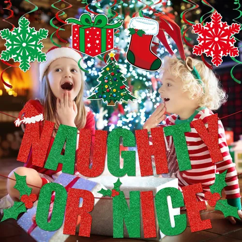 Miniatura 4 de Cartel de Naughty Or Nice - Decoraciones navideñas divertidas para decoración navideña