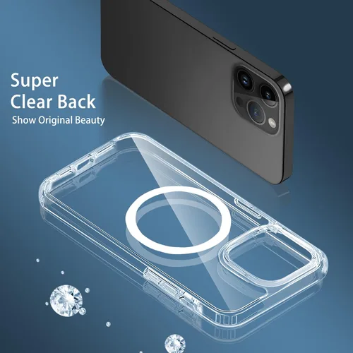 Miniatura 6 de Funda magnética compatible con iPhone 13 Pro, compatible con carga inalámbrica MagSafe, parte trasera transparente antiarañazos, a prueba de golpes