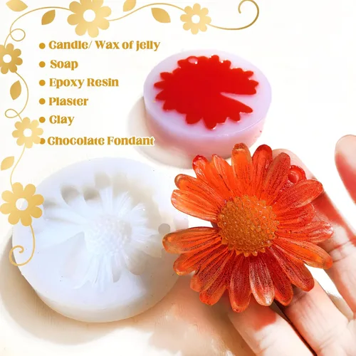 Miniatura 6 de 4 moldes de silicona de flores de margarita para velas, molde de vela de flores 3D de silicona, margaritas de silicona, cera de jabón, resina epoxi