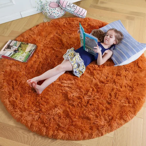 Miniatura 39 de Amdrebio Alfombra Redonda Azul Marino Oscuro de 4 Pies para Habitación de Niños Dormitorio, Alfombras de Área Circulares de Felpa Shag Esponjosa