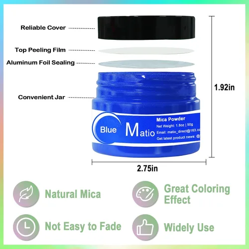 Miniatura 4 de Matio Polvo de Mica Gris para Resina Epoxi, 1.8oz/50g Polvo de Mica de Efecto Nacarado Pigmento de Color Natural para Fabricación de Jabón, Bomba