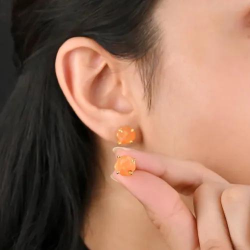 Miniatura 80 de Gempires Natural Raw Prong Setting Stud Earrings, 8-10 mm Crystals Earring, Handmade Jewelry, Gift for Her
