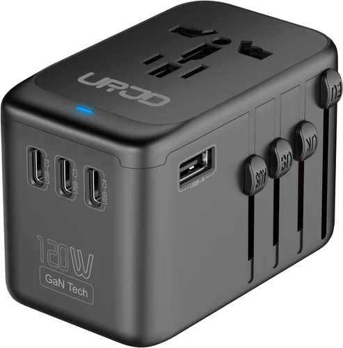 Miniatura 12 de Adaptador de viaje universal con 3 puertos USB-C + 2 puertos USB-A de carga rápida de 30 W, salida de CA de 2500 W, adaptador de corriente 3 USB