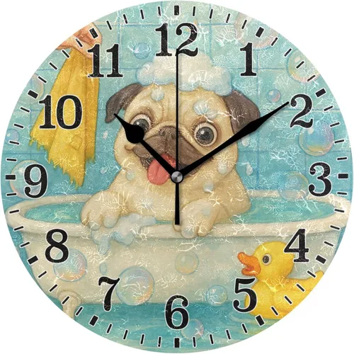 Miniatura 65 de JUNZAN Reloj de bañera con vino romántico espumoso y velas, reloj de pared silencioso de 10 pulgadas, pequeño reloj redondo, decoración de cocina