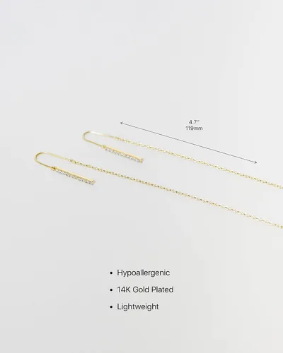 Miniatura 5 de Aretes de cadena de oro de 14 quilates para mujer, aretes de rosca de oro para mujer, aretes de doble perforación, aretes de hilo Aretes colgantes