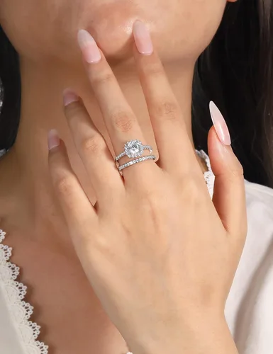 Miniatura 5 de JALOKIVI - Anillos de compromiso de plata de ley 925 para mujer, con halo de circonita cúbica, anillos de promesa solitarios para ella, talla 4-12