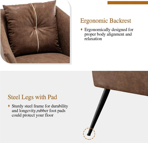 Miniatura 4 de Accent Chairs - Silla moderna cómoda de mediados de siglo, para sala de estar, dormitorio, lectura, silla de piel sintética, color marrón 1