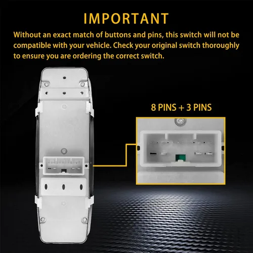 Miniatura 2 de Interruptor maestro de ventanilla eléctrica 3 PINES + 8 PINES Verificación requerida Reemplazo para Dodge Durango 2011 – 2014, Jeep Grand