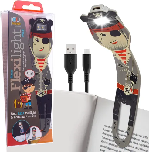 Gifts for Readers & Writers Marcapáginas luces de lectura pirata 2 en 1 con clip para niños para leer en la cama, luces lindas de viaje recargables,