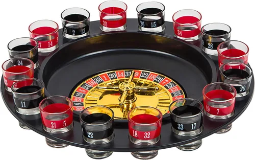 Miniatura 6 de BETTERLINE Juego de cartas de póquer y ruleta de vaso de chupito - Rueda giratoria, 2 bolas y 16 vasos de chupito - Casino Juegos de fiesta