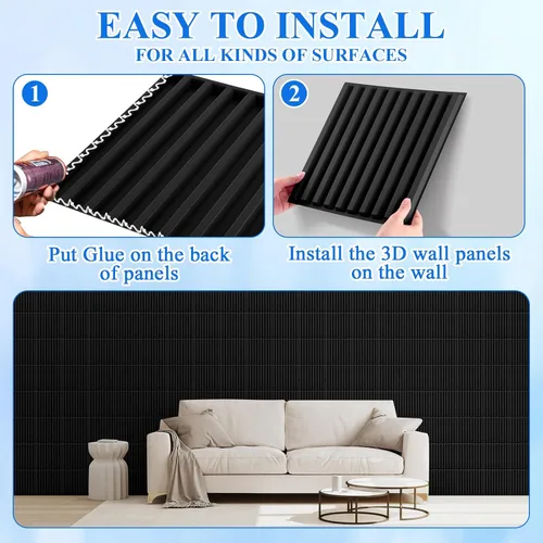 Miniatura 3 de Nuanchu 32 piezas de paneles de pared de listones 3D de 12 x 12 pulgadas de PVC con textura estriada, paneles cortables y pinttables para arte