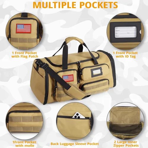 Miniatura 4 de Bolsa de gimnasio expandible para hombres, táctica grande 3 en 1, bolsa deportiva con compartimento para zapatos, resistente al agua, bolsa de mano