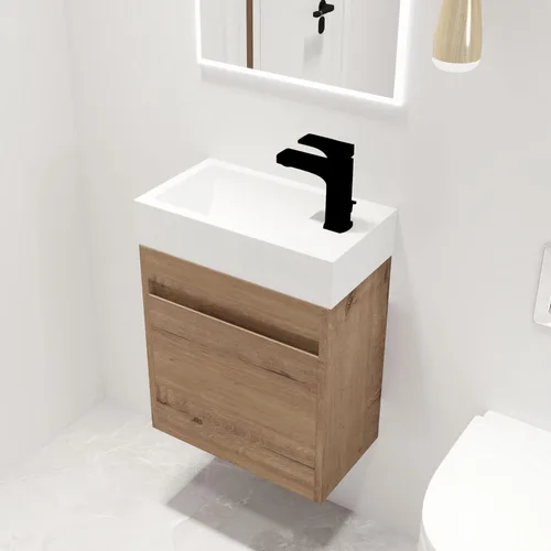 Miniatura 26 de Malwee Tocador de baño flotante de 18 pulgadas con lavabo, Tocador de baño de lavabo individual de 18 pulgadas montado en la pared, con 1 puerta