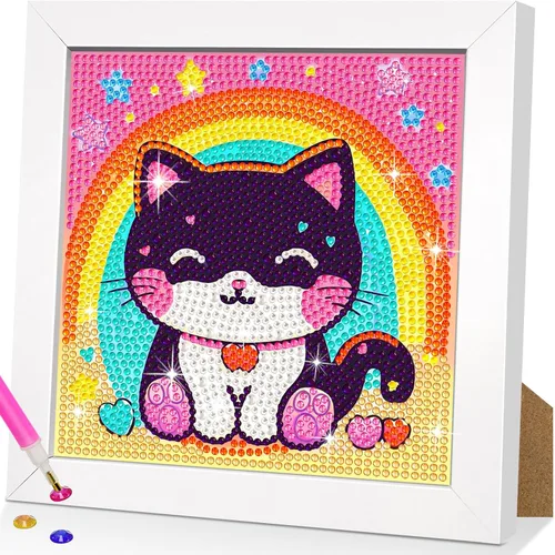 Miniatura 12 de QUITEDEW Kit de pintura de diamante de vaca con marco de madera, arte de diamantes de animales para principiantes, paquete pequeño y hermoso