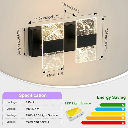 Miniatura 5 de Moderna lámpara LED de baño, regulable, 2 luces, color negro, 5CCT, ajustable, luces de tocador sobre el espejo, luces LED de acrílico ahumado