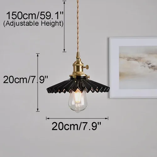 Miniatura 2 de Lámpara colgante de cerámica negra para isla de cocina, pantalla festoneada de cerámica, estilo granja, vintage, luces colgantes de techo