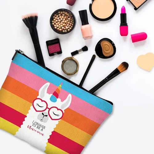 Miniatura 3 de Pequeña bolsa de maquillaje para monedero, bonita lona impermeable, bolsas de cosméticos para mujeres, con cremallera, bolsa de aseo de viaje